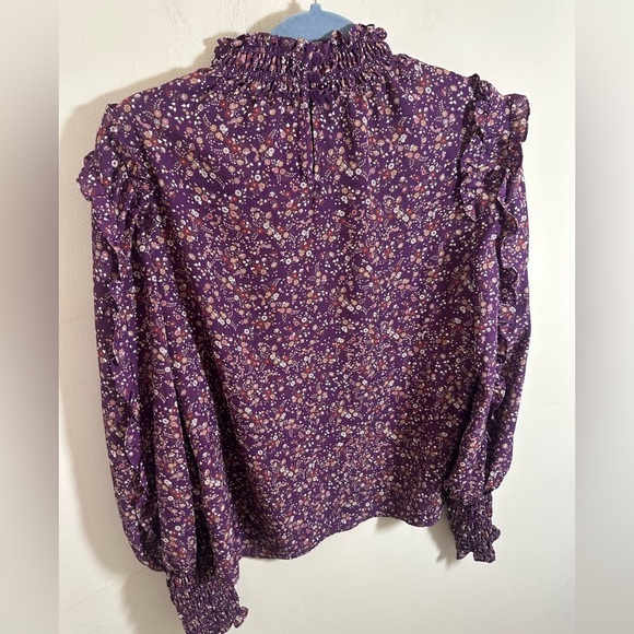 Max Studio long smocked sleeve peasant blouse size Small maroon purple - Picture 3 of 6